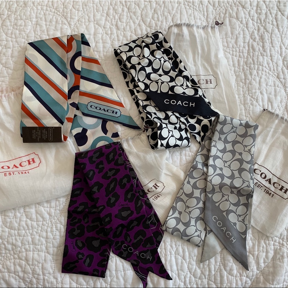 Four Coach Silk Tie-On Scarves